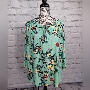 Evri women's long sleeve tie front floral print popover top plus size 1x b22